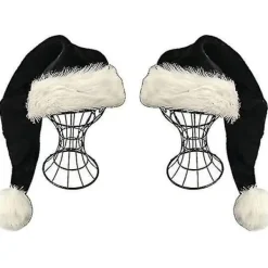 2 st Svarta Tomtehattar - Deluxe Svart och Vit Julhatt för Vuxna> Huvudbonader