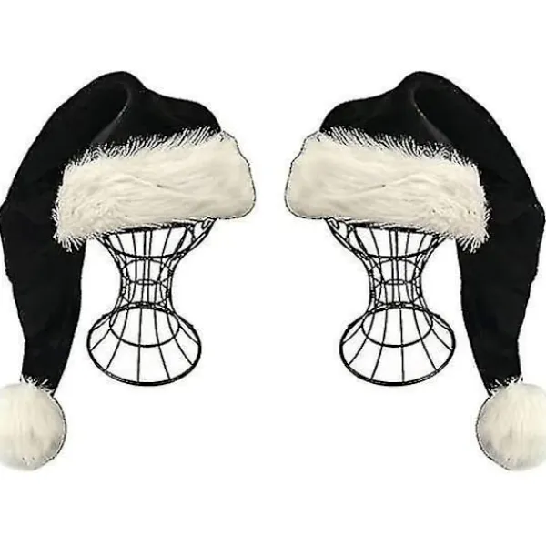 2 st Svarta Tomtehattar - Deluxe Svart och Vit Julhatt för Vuxna> Huvudbonader