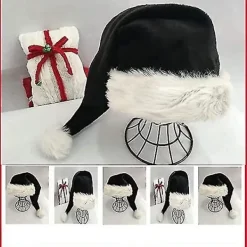 2 st Svarta Tomtehattar - Deluxe Svart och Vit Julhatt för Vuxna> Huvudbonader