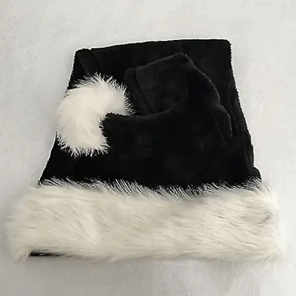 2 st Svarta Tomtehattar - Deluxe Svart och Vit Julhatt för Vuxna> Huvudbonader