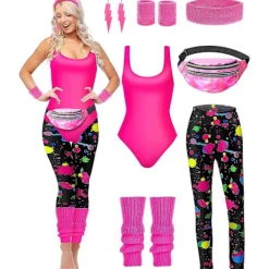 7 st 80-tals Träningsdräkt 80-tals Set 80-tals 90-tals Gymnastikdräkt Leggings Pannband Armband Benvärmare Örhängen Midjeväska Stänk Tryck Large | Fyndiq> Dräkter