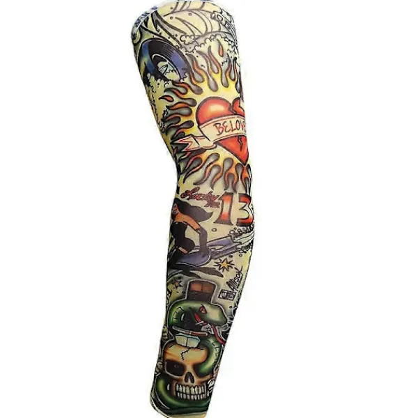 1 st Tattoo Ärm Man Kvinna Falsk Tatuering Armvärmare Elastisk UV-skydd Cool Tryckt Solsäker Unisex Punk Mode Ärm> Smink