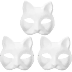 3 st Therian masker vita kattmasker tomma DIY Halloween mask djur, kattmask> Masker