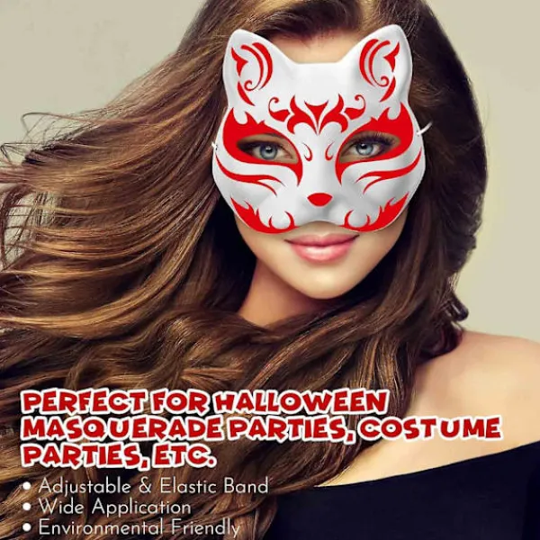 3 st Therian masker vita kattmasker tomma DIY Halloween mask djur, kattmask> Masker
