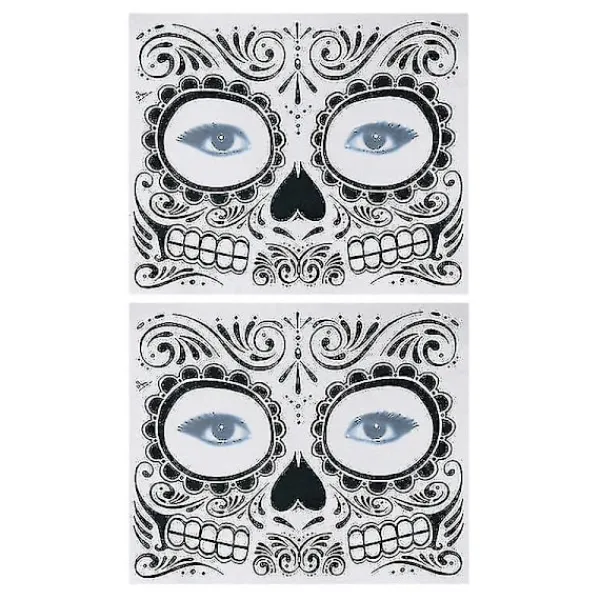 2 st Tillfälliga Skelett Tatueringar Dödens Dag Tillbehör Vattentäta Ansikte Tatueringar För (t-007)_c_fashion Girl> Smink
