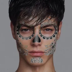 2 st Tillfälliga Skelett Tatueringar Dödens Dag Tillbehör Vattentäta Ansikte Tatueringar För (t-007)_c_fashion Girl> Smink