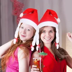 3 st Tomteluvor med Flätor och Band Mjuk Plysch Julhatt Tomte Julhatt Julfesthattar för Unisex Julfest Julklappar Nyårsfest><noscript><img width=