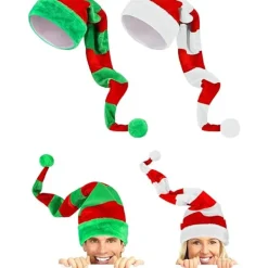 2 st tomtenissar i filt med långrandig plysch tomteluva> Huvudbonader