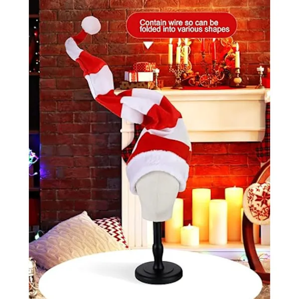 2 st tomtenissar i filt med långrandig plysch tomteluva> Huvudbonader