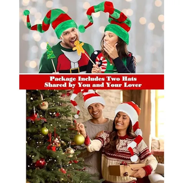 2 st tomtenissar i filt med långrandig plysch tomteluva> Huvudbonader