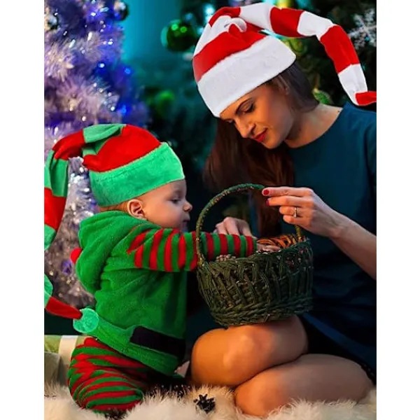 2 st tomtenissar i filt med långrandig plysch tomteluva> Huvudbonader