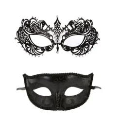 2 st venetianska maskeradbal maskeradsvarta diamant halva ansiktsmeta> Masker
