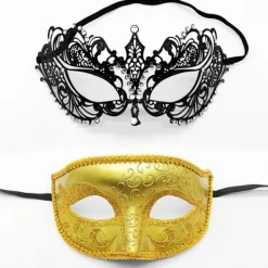 2 st venetianska maskeradbal maskeradsvarta diamant halva ansiktsmeta><noscript><img width=