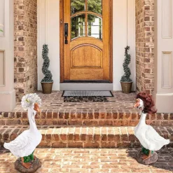 FMYSJ 4 st Veranda Gås Peruker med Hårspännen, Söt Gräsmatta Gås Staty Fläta Peruk, Veranda Gås Kläder Kostym (FMY)><noscript><img width=