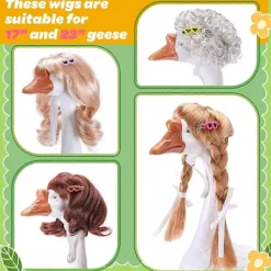 FMYSJ 4 st Veranda Gås Peruker med Hårspännen, Söt Gräsmatta Gås Staty Fläta Peruk, Veranda Gås Kläder Kostym (FMY)><noscript><img width=