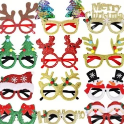 FMYSJ 12 st Vibrerande Julpartyglasögonrekvisita - Hållbara, Nyhet Julfotobås Glasögonramar med Allmän Passform, Inga Fjädrar, (FMY) 12pcs> Tillbehör