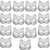 15 st vita dekorativa målningsbara masker, halv ansikte, kattmasker, Halloweenfest, tomt vanligt papper> Masker