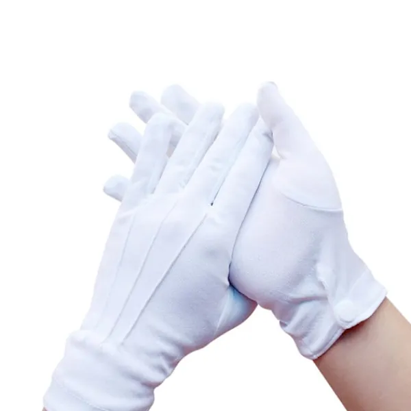 10 ST Vita handskar, med tryckknapp, one size, vuxen, broderade sömmar på handryggen, jul, Sankt Nikolaus, karneval, Halloween, den> Tillbehör