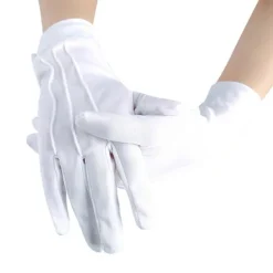 10 ST Vita handskar, med tryckknapp, one size, vuxen, broderade sömmar på handryggen, jul, Sankt Nikolaus, karneval, Halloween, den> Tillbehör