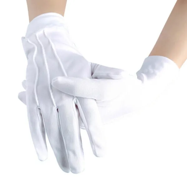 10 ST Vita handskar, med tryckknapp, one size, vuxen, broderade sömmar på handryggen, jul, Sankt Nikolaus, karneval, Halloween, den> Tillbehör