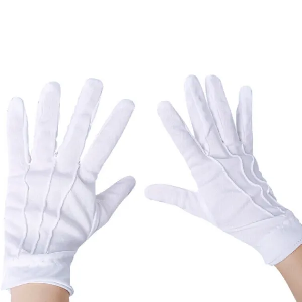 10 ST Vita handskar, med tryckknapp, one size, vuxen, broderade sömmar på handryggen, jul, Sankt Nikolaus, karneval, Halloween, den> Tillbehör