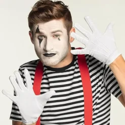 10 ST Vita handskar, med tryckknapp, one size, vuxen, broderade sömmar på handryggen, jul, Sankt Nikolaus, karneval, Halloween, den><noscript><img width=