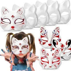30 st vita kattmask vita rävmask djur halv ansiktsmaskerad mask papper omålad tom DIY halloweenmask för maskerad rollspel fest-WELLNGS 30pcs><noscript><img width=