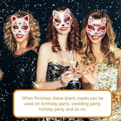 30 st vita kattmasker vita rävmasker djur halv ansiktsmaskerad mask papper omålad tom DIY halloweenmask för maskerad rollspel fest[YDE] 30pcs><noscript><img width=