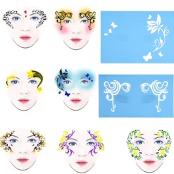 7 Stilar Återanvändbar Ansiktsmålning Schablon Kroppsmålning Mall Blomma Fjäril Ansiktsdesign> Smink