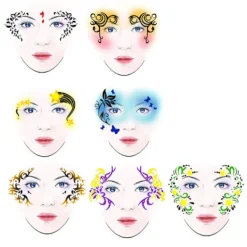 7 Stilar Återanvändbar Ansiktsmålning Schablon Kroppsmålning Mall Blomma Fjäril Ansiktsdesign><noscript><img width=