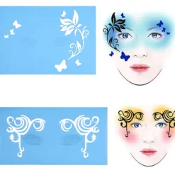 7 Stilar Återanvändbar Ansiktsmålningsstencil Set Blomma Fjäril Kroppsmålningsmall><noscript><img width=