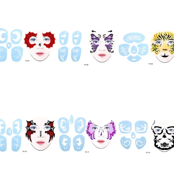 6 stilar/set Återanvändbar Ansiktsmålning Schablon Tatuering Verktyg> Smink