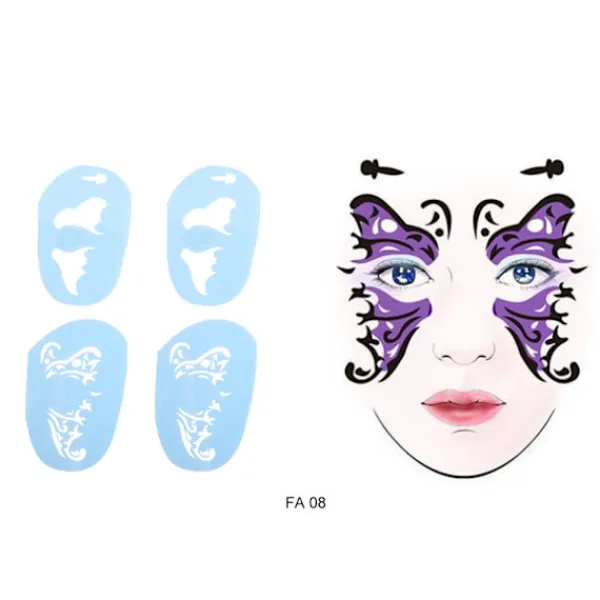 6 stilar/set Återanvändbar Ansiktsmålning Schablon Tatuering Verktyg> Smink