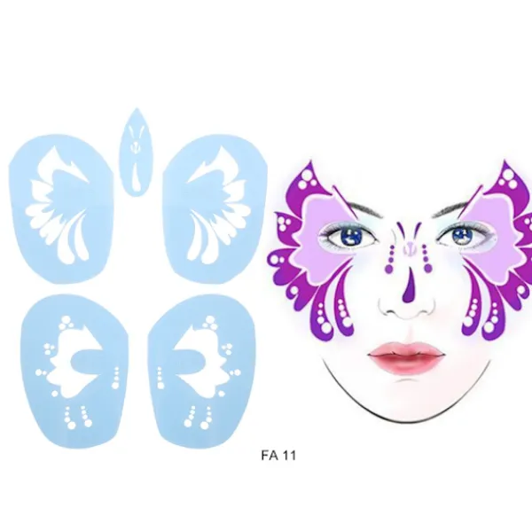 6 stilar/set Återanvändbar Ansiktsmålning Schablon Tatuering Verktyg> Smink