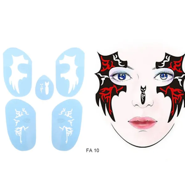 6 stilar/set Återanvändbar Ansiktsmålning Schablon Tatuering Verktyg> Smink