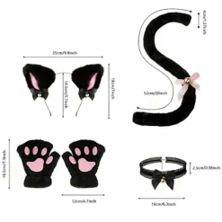 DAO 4 st/set Kattdräkt Cosplay Tillbehör Set Plysch Material Kattöron Pannband Klockhalsband Klotassar Svans Set [DB] One Size><noscript><img width=