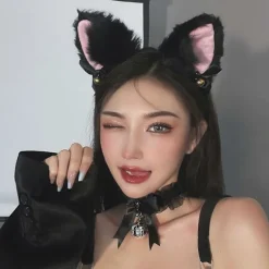 4 st/set Kattdräkt Cosplay Tillbehör Set Plysch Material Kattöron Hårband Klockhalsband Klotassar Svans Set One Size><noscript><img width=