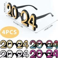 4 stycken 2024 tredimensionella Nyårsglasögon, utsökta fotorekvisita för nyårsfestglasögon Fr> Tillbehör