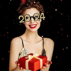 4 stycken 2024 tredimensionella Nyårsglasögon, utsökta fotorekvisita för nyårsfestglasögon Fr><noscript><img width=