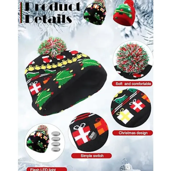 2 Stycken Jul LED Lysande Mössor Fula Jultröja Stickade, ZQKLA> Huvudbonader