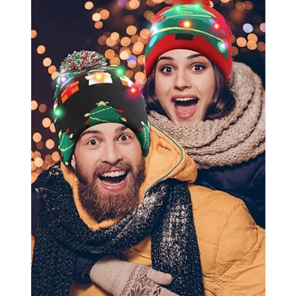2 Stycken Jul LED Lysande Mössor Fula Jultröja Stickade, ZQKLA> Huvudbonader