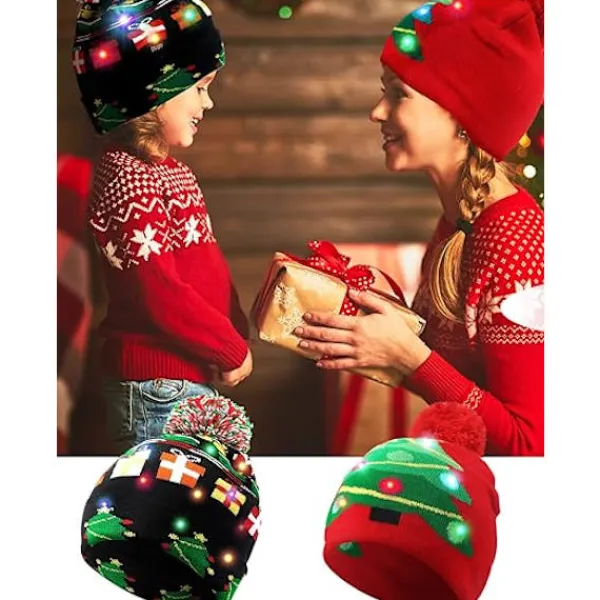 2 Stycken Jul LED Lysande Mössor Fula Jultröja Stickade, ZQKLA> Huvudbonader