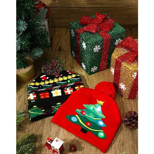 2 Stycken Jul LED Lysande Mössor Fula Jultröja Stickade, ZQKLA> Huvudbonader