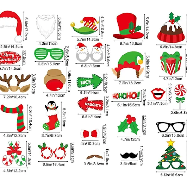 32 stycken julfotorekvisita, julpartyfotobåsset med tillfälliga tatueringar för familjefoton och julpartytillbehör hy> Tillbehör