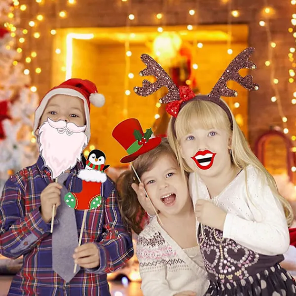 32 stycken julfotorekvisita, julpartyfotobåsset med tillfälliga tatueringar för familjefoton och julpartytillbehör hy> Tillbehör