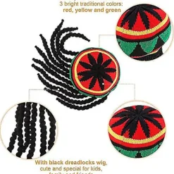 2 stycken Rasta-hattar med svart dreadlocks-peruk med mössa för kostymtillbehör, 35,4 tum><noscript><img width=