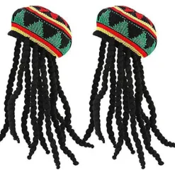 2 stycken Rasta-hattar med svart dreadlocks-peruk med mössa för kostymtillbehör, 35,4 tum><noscript><img width=