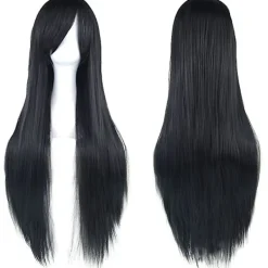 32" Svart Dam Lång Rak Full Peruker Kostym Syntetiskt Hår Hårdelar> Peruker