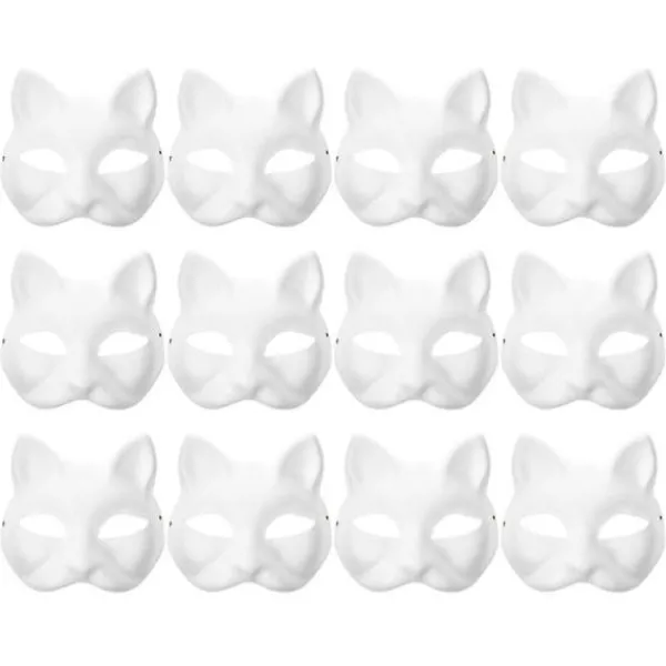 12 Tomma Masker Kattmasker Kostym Cosplay Mask Förskola Gör din egen omålade kattmask> Masker