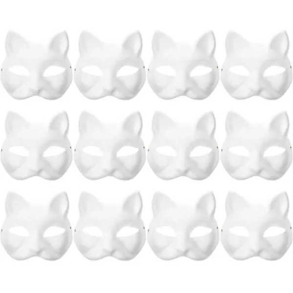 12 Tomma Masker Kattmasker Kostym Cosplay Mask Förskola Gör din egen omålade kattmask> Masker